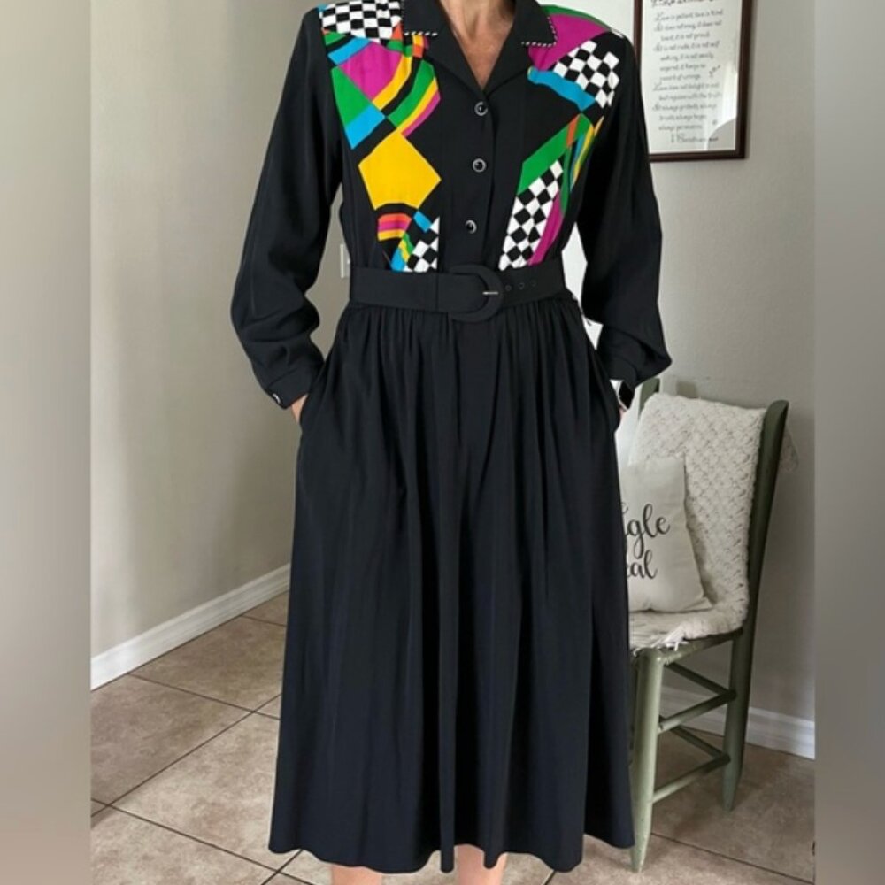 🌻 Megan Moore Vintage 80's Color Block Dress